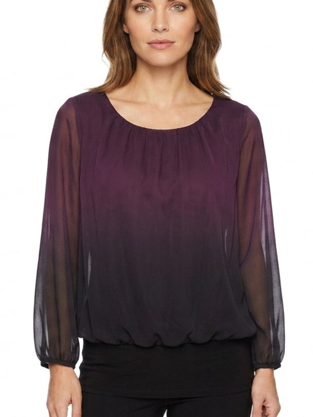 Charlie B Made in Italy Ruched Chiffon Colorblock Blouse Women Size M